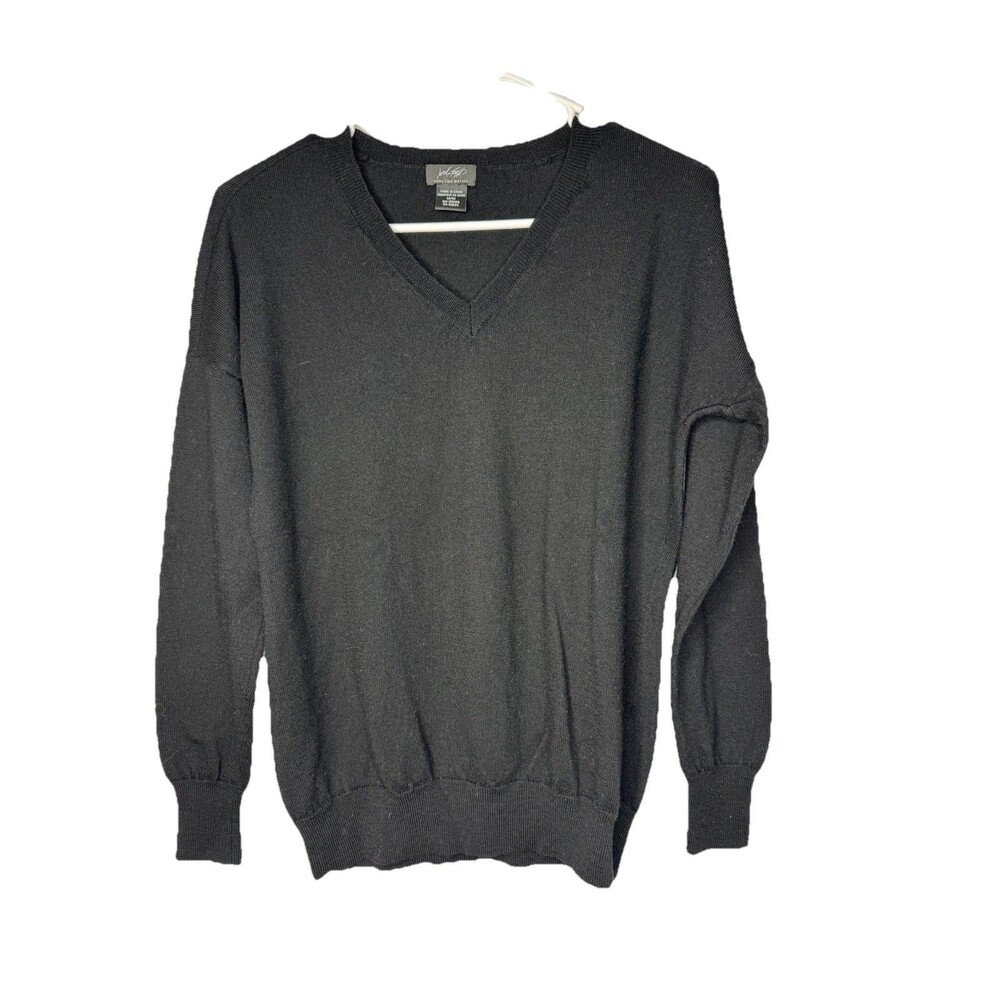 Lord & Taylor Womens Merino Wool V-Neck Pullover Sweater Top Black Size M
